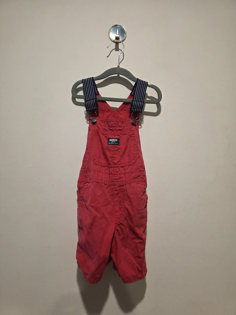 OshKosh B'gosh Red Kids Overalls with Navy Stripe Straps Size 4